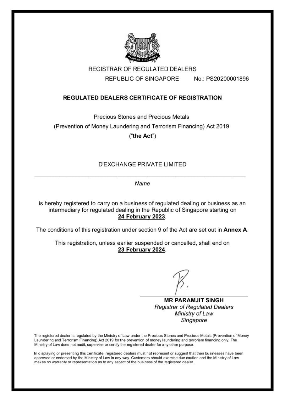 Regulated Dealers Certificate of Registration 2023-24